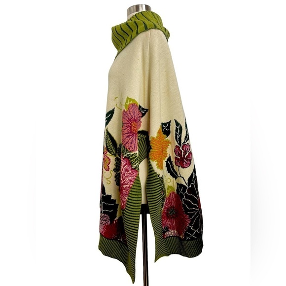 Didier Parakian Floral Multicolored Knit Poncho Sweater With Cowl Neckline O/S - Picture 6 of 13